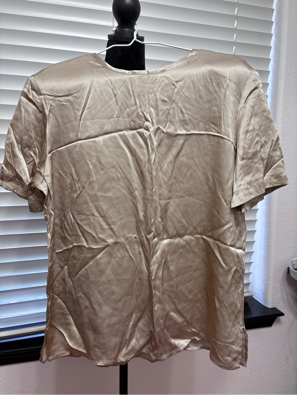 Rafaella 100% Silk Short Sleeve Blouse in Champagne Beige